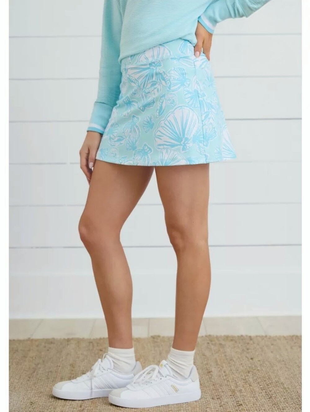 NEW Crown & Ivy Sewing Down South Blue Shells A-Line Skort Skirt - Large Womens